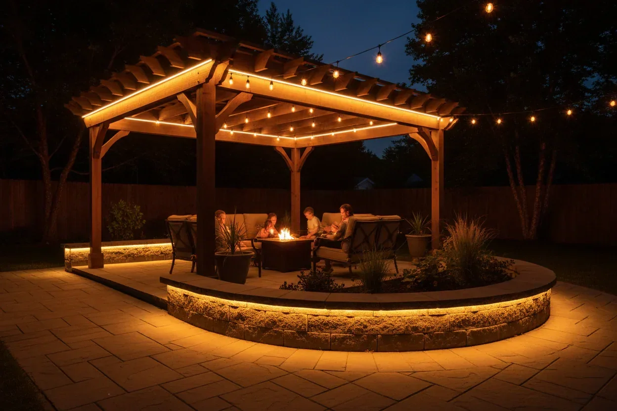 Gazebos & Pergolas assembly service at night