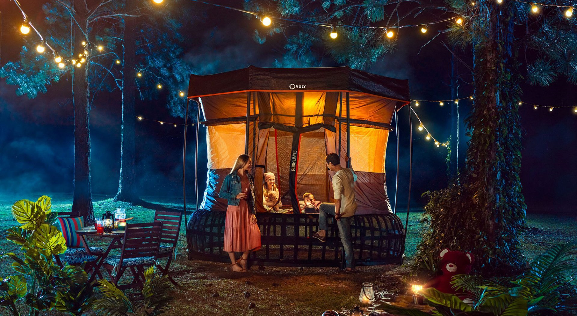 Trampolines assembly service at night